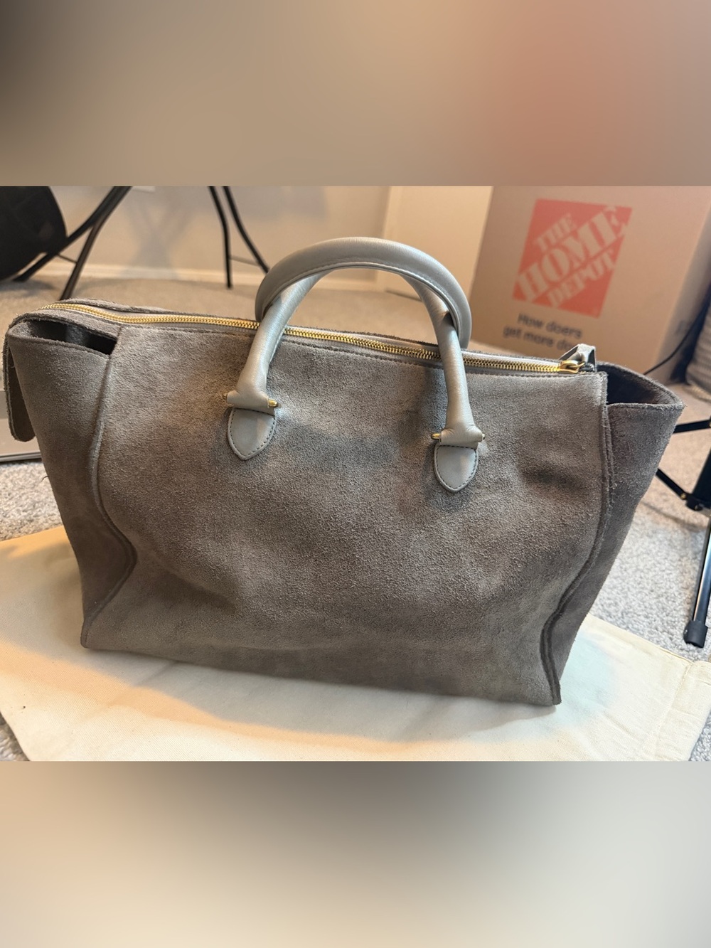 Clare V. Structured Gray Suede Top-Handle Satchel - Picture 6 of 16